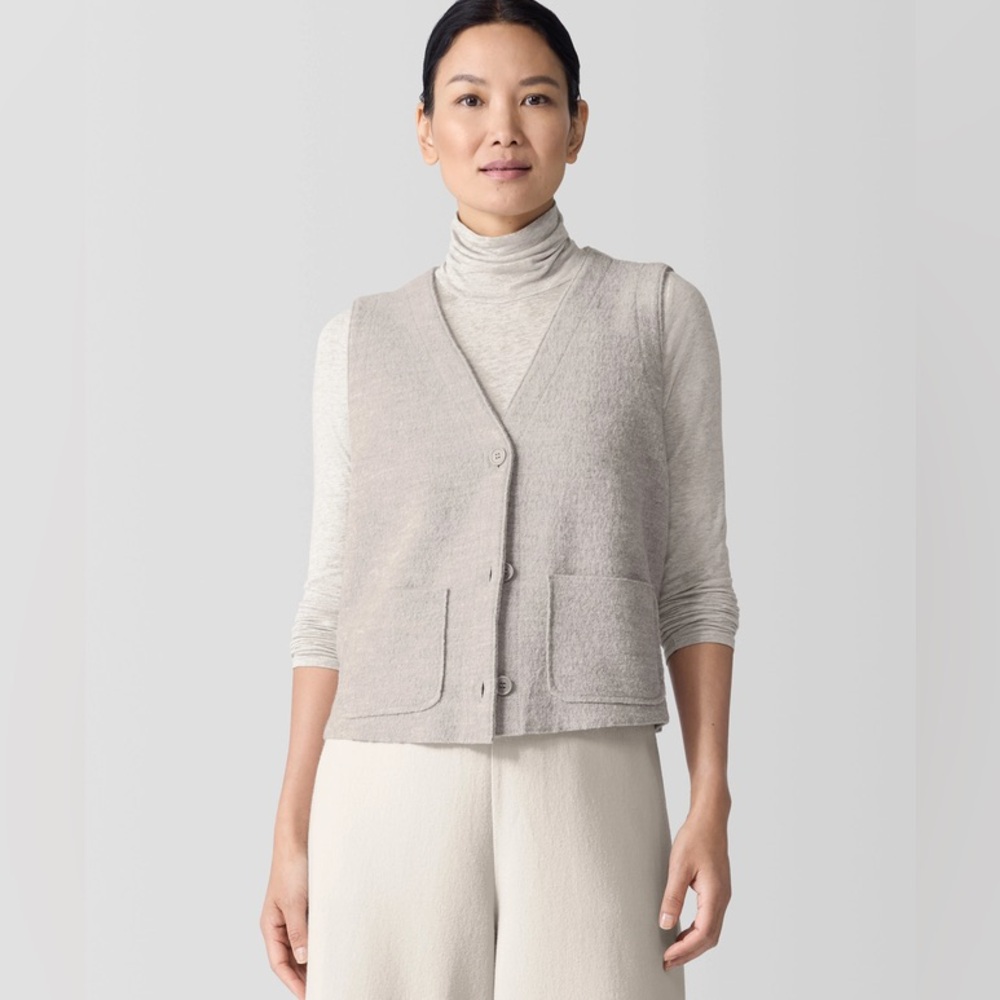 NWT Eileen Fisher Lightweight Boiled Wool Vest in Regenerative Wool